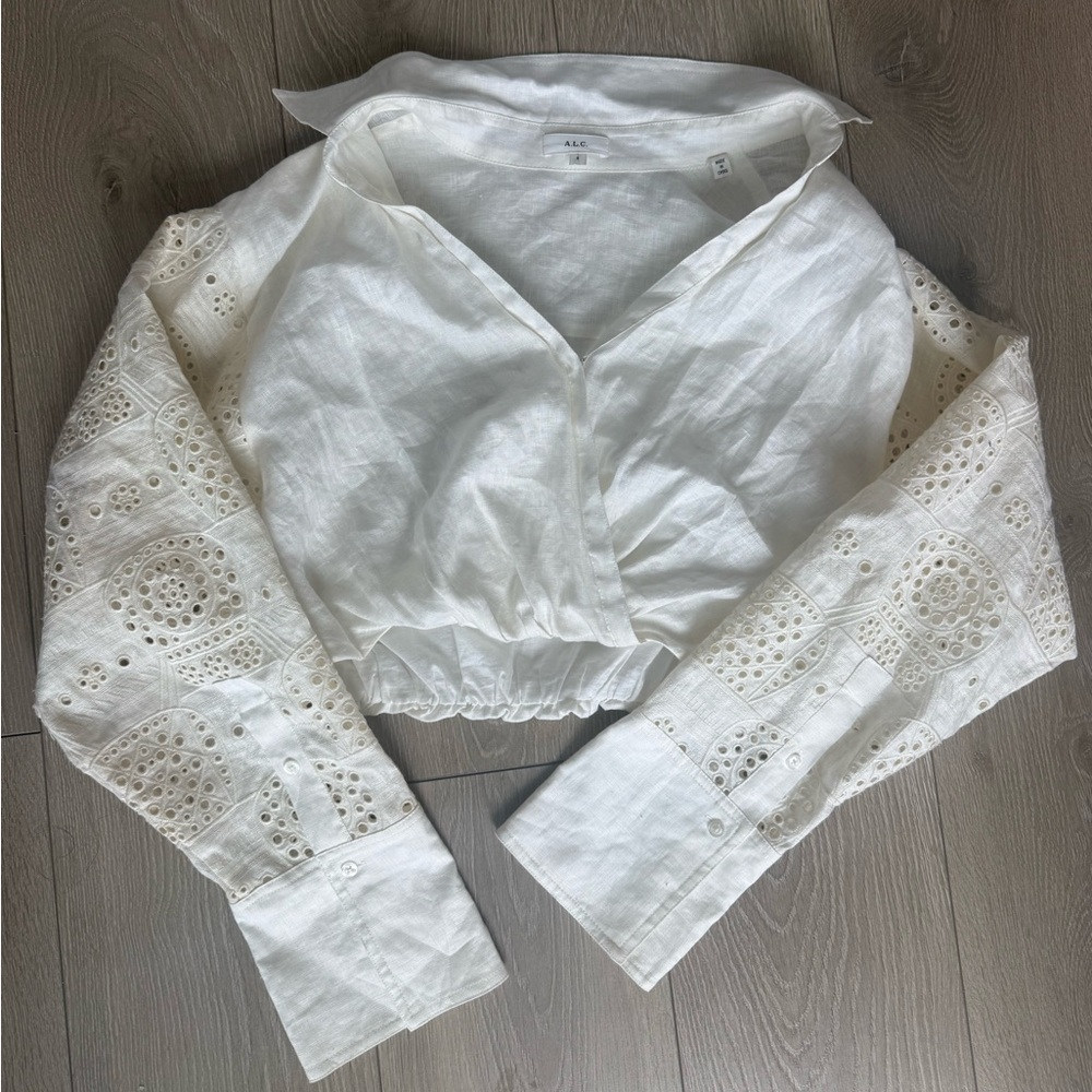 A.L.C. Mason Eyelet Linen Crop Top